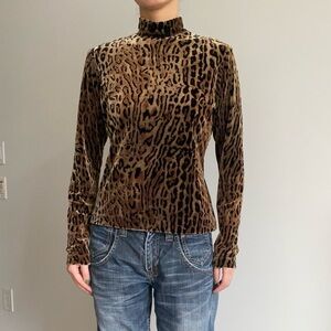 Vintage y2k velvet leopard turtleneck top